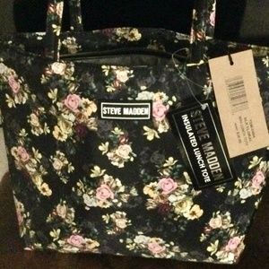Steve Madden- Black Floral Lunch Tote